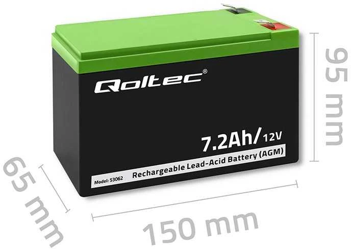 QOLTEC 53062 AGM baterija 12V 7.2Ah max 108A