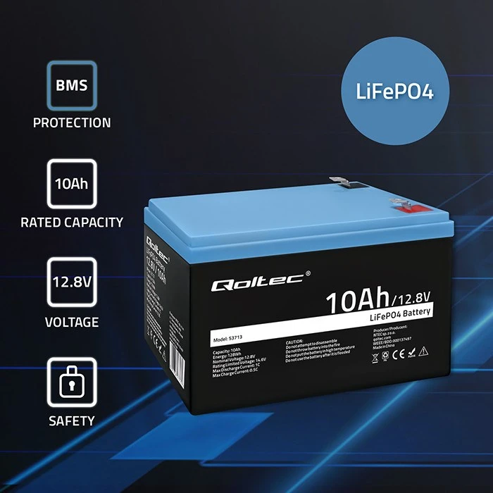 Qoltec Akumuliatorius LiFePO4 Litowo-Żelazowo-Fosforanowy | 12.8V | 10Ah | 128Wh | BMS