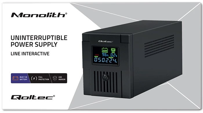 QOLTEC 53770 nepertraukiamo maitinimo linijos interaktyvus monolitinis 1500VA 900W LCD USB