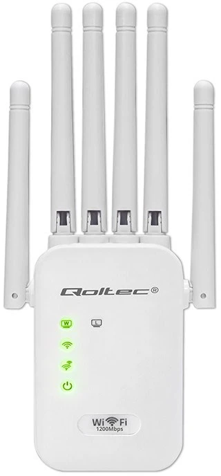 „Qoltec“ stiprintuvas, signalinis „WiFi 5“ | Kartotuvas | Prieigos taškas | AC1200 | 6 antenos | 2x RJ45 | 128 MB