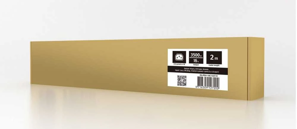 „Gembird EnerGenie EG-PDU-10C132C19“ maitinimo blokas (PDU), 10 vnt. C13 lizdų, 1U, 16A, C20 kištukas, 2 m kabelis, juodas