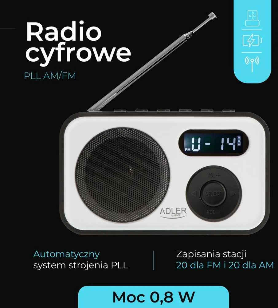 Adler | PLL AM/FM Digital Radio | AD 1906 | Alarm function | Baltas/Juodas