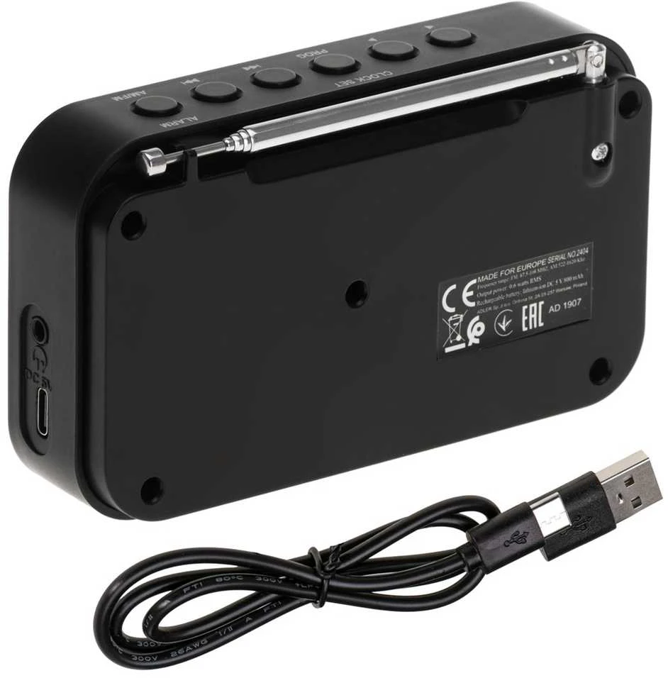 Adler | Digital radio PLL AM/FM | AD 1907 | Alarm function | Baltas/Juodas