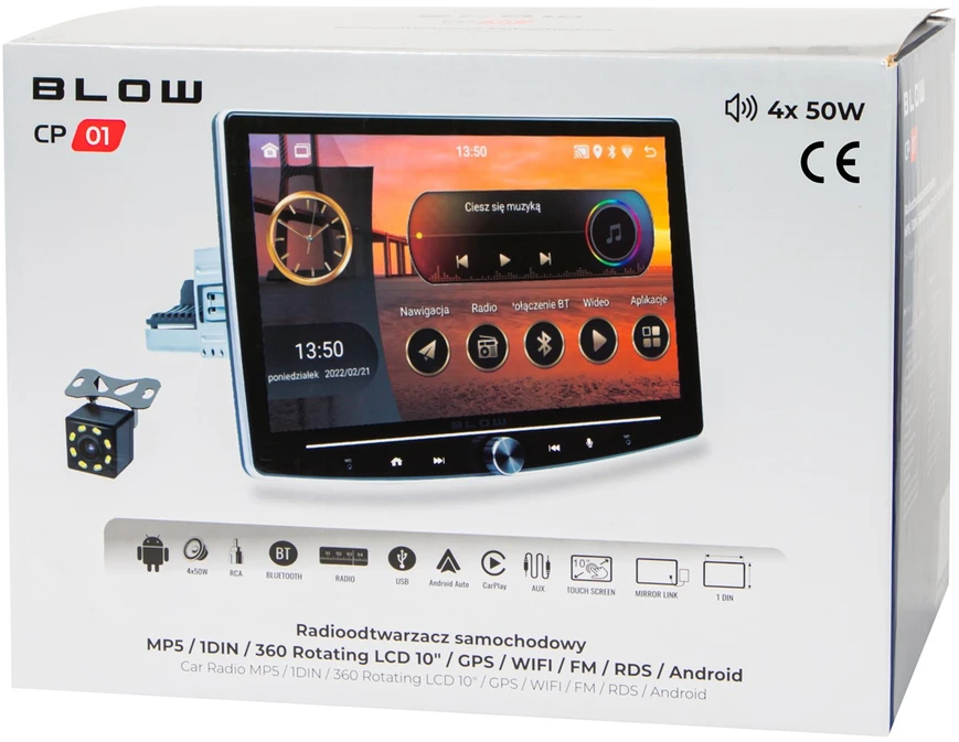 Automagnetola Radijas BLOW CP01 1DIN 10" Android/WiFi/GPS/CARPLAY SWIVEL