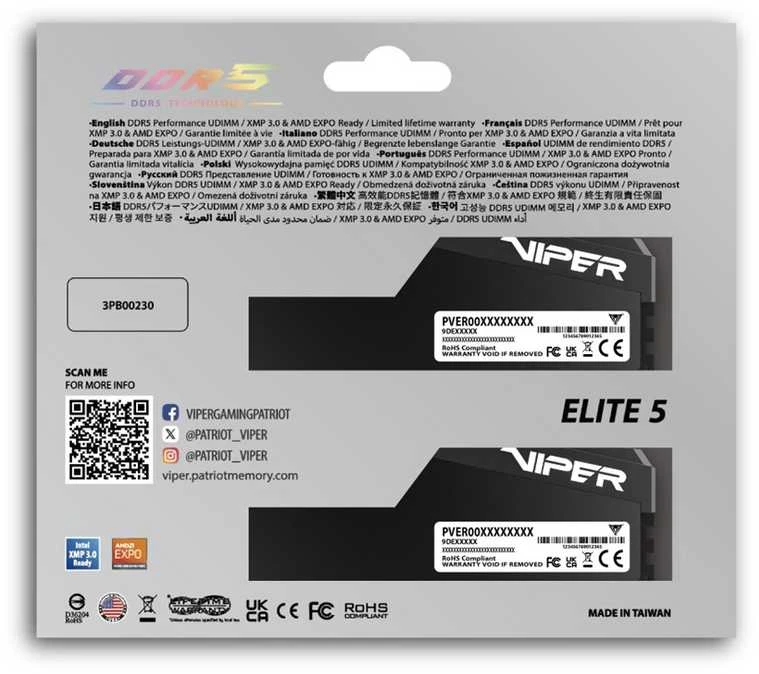 Patriot Viper Elite5 Ultra DDR5 96 GB (2x48GB) 6000MHz CL28 (VEU596G6028K)