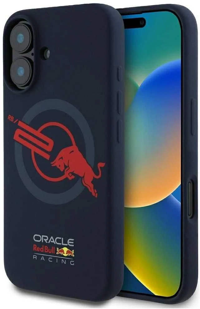 Red Bull Raudona Bull Dėklas Raudona Bull HC Silicone ORBR20 Logo Raudona Lining to Apple iPhone 16 MagSafe navy mėlynas