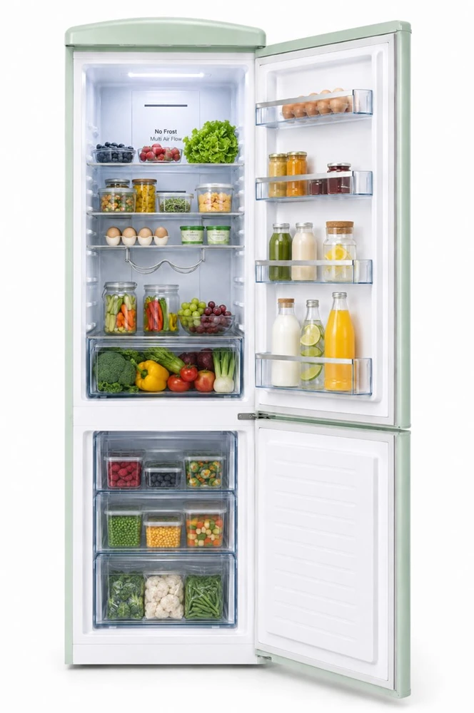 Ravanson LKK-315RM Retro Šaldytuvas 597 mm x 707 mm x 1943 mm | 315 l | Total No Frost | Energy Class E | mint