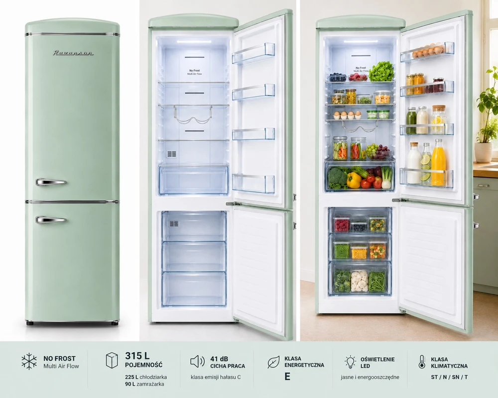 Ravanson LKK-315RM Retro Šaldytuvas 597 mm x 707 mm x 1943 mm | 315 l | Total No Frost | Energy Class E | mint