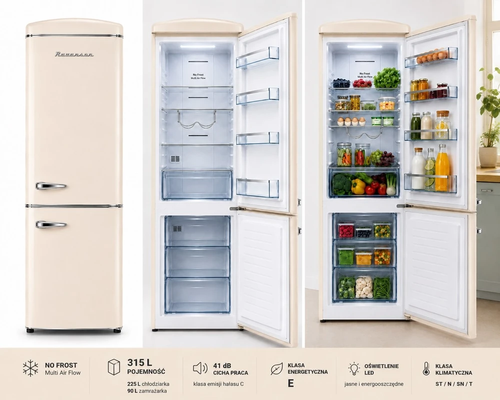 Ravanson LKK-315RM Retro Šaldytuvas 597 mm x 707 mm x 1943 mm | 315 l | Total No Frost | Energy Class E | Kreminis
