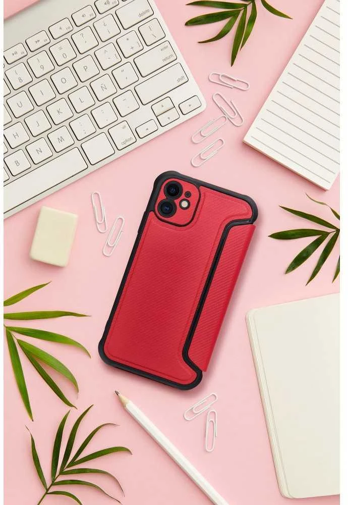OEM atverčiamas dėklas iPhone 16e (SE 4 2025) Razor Book raudonas