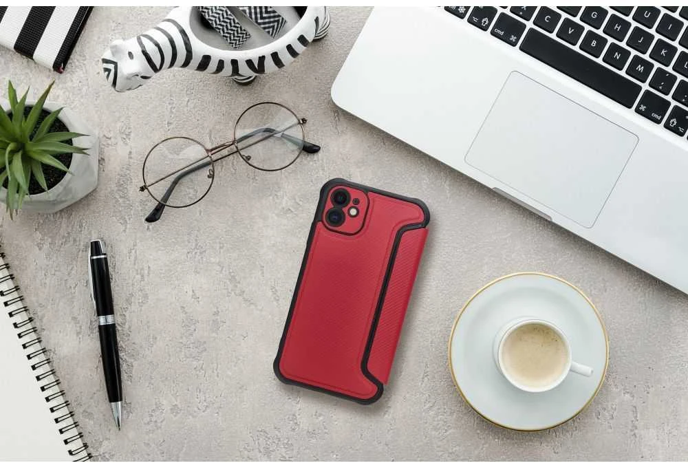 OEM atverčiamas dėklas iPhone 16e (SE 4 2025) Razor Book raudonas