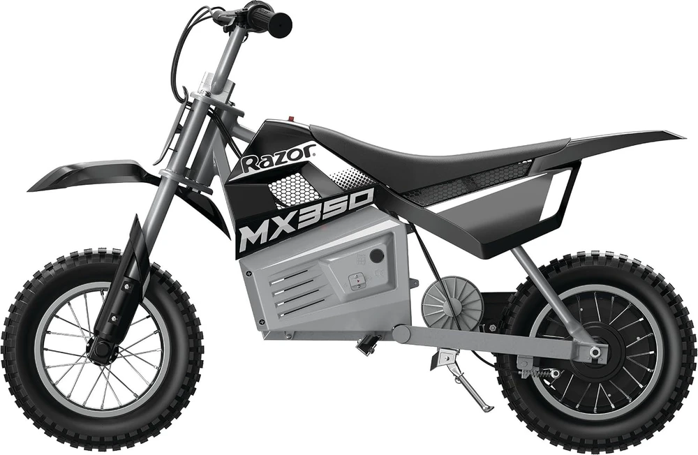 Razor MX350 elektra varomas purvo dviratis, su lipdukais, juodas
