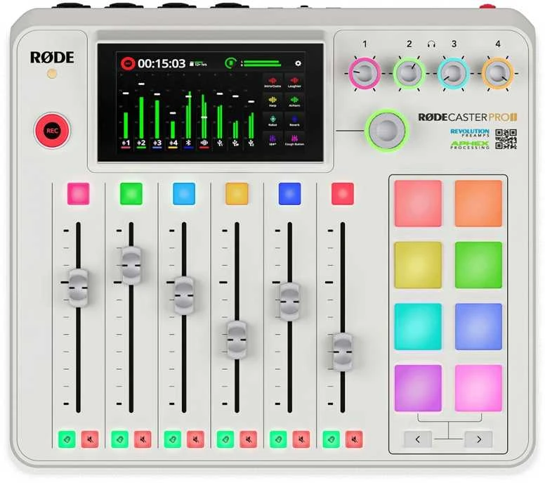 Raudonas RODECaster Pro II Baltas - podcast'ų gamybos studija, baltas