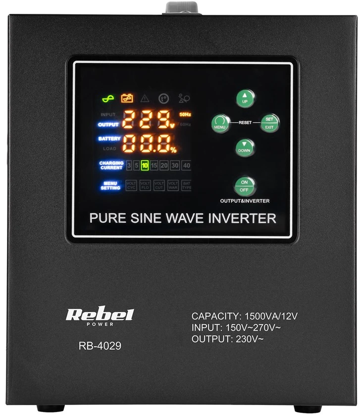 Rebel POWER-1500-LFP4 emergency power supply – a pure sine wave inverter with a 12V charging function, 230V, 1500VA/1050W