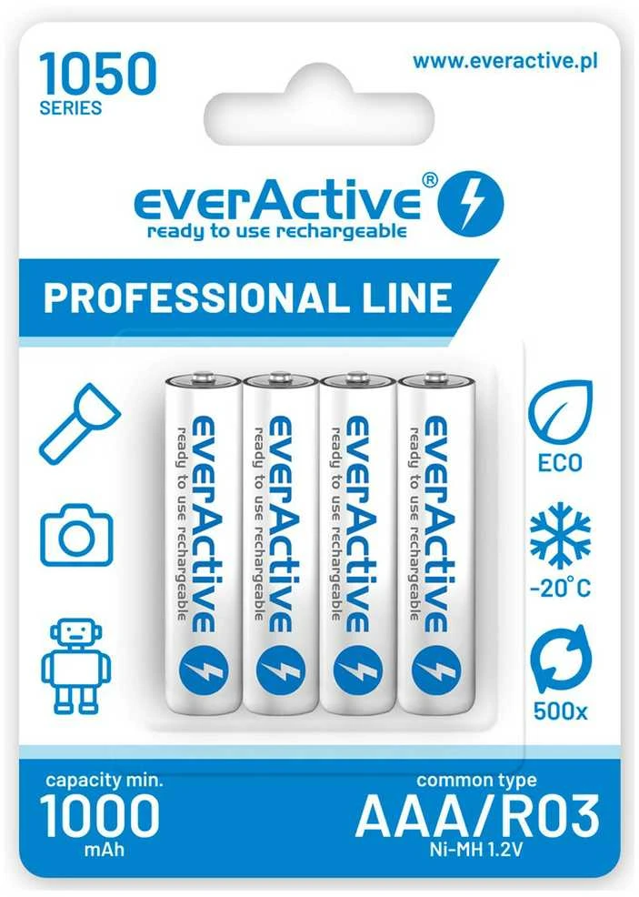 Įkraunamos baterijos everActive Ni-MH R03 AAA 1050 mAh Professional Line