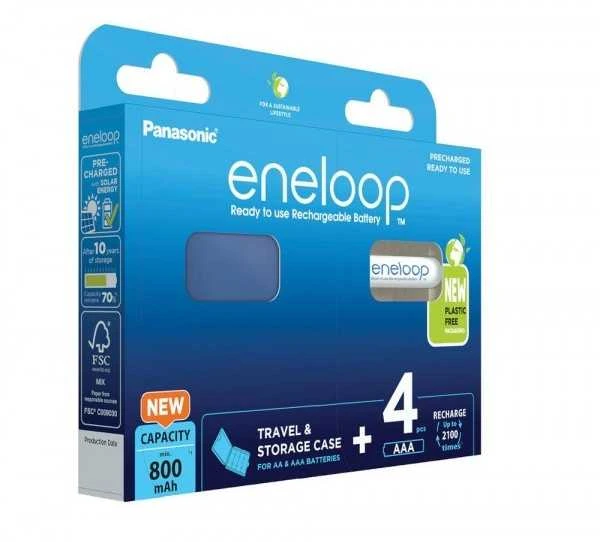Rechargeable batteries PANASONIC ENELOOP AAA 800 mAh 4 vnt + case (BK-4MCDE/4CP+CASE)