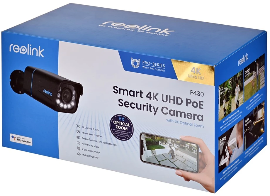 Reolink P430 – 4K lauko kamera, PoE, 5 kartų optinis priartinimas, asmenų / transporto priemonių / gyvūnų aptikimas, spalvotas naktinis matymas