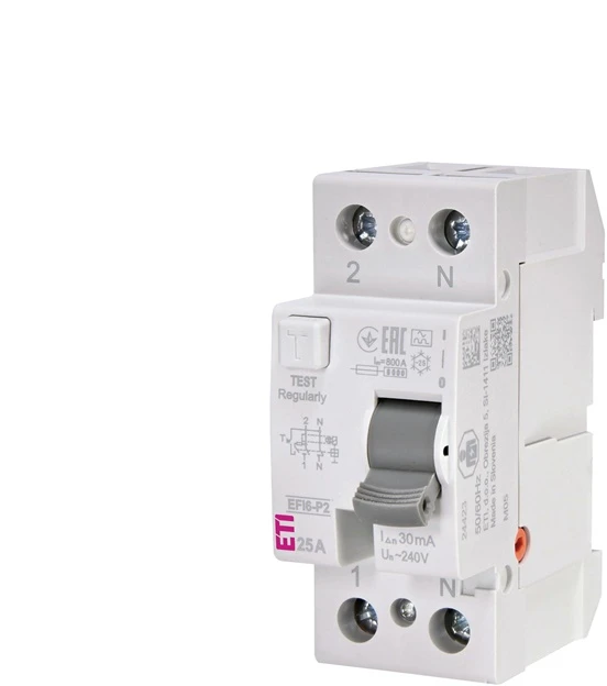 Srovės nuotėkio rėlė ETI EFI6-P2 A 6kA, 2P, 25 A, 240 V,30mA