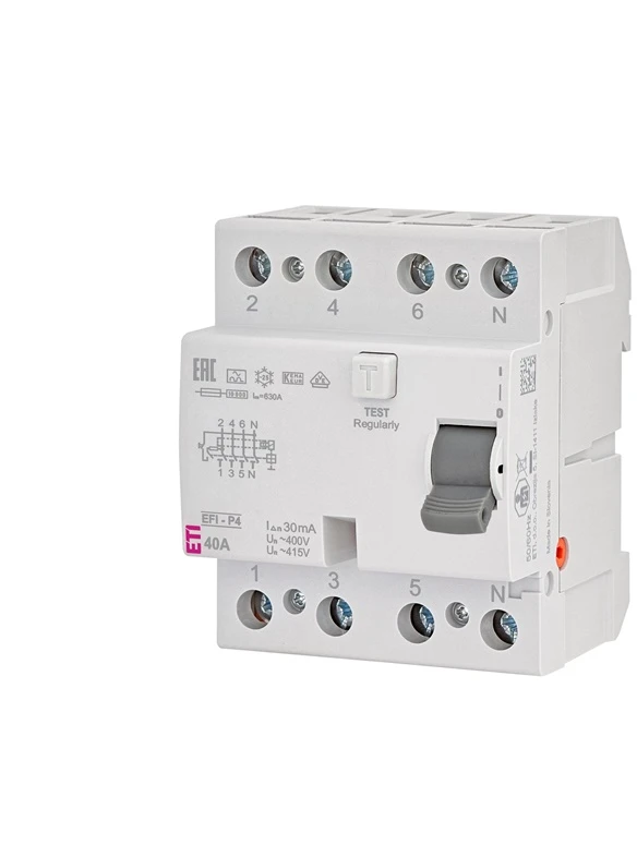 Srovės nuotėkio rėlė ETI EFI-P4 A, 4P, 40 A, 415 V, 30 mA