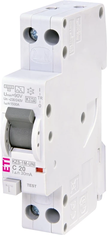 Srovės nuotėkio rėlė ETI KZS-1M-UNI, 2P, 20 A, 240 V, 30 mA