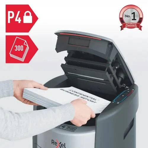 Rexel ShredMax AutoFeed+ 300X Paper Shredder, P4, 300 sheets, 25-litre waste bin