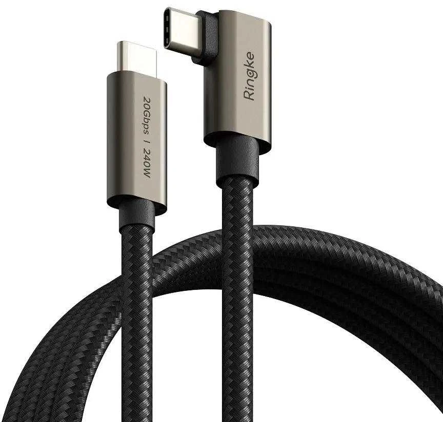 Ringkė 3.2 gen. 2x2 USB-C, PD 3.1 240W 2m kampinis laidas - juodas