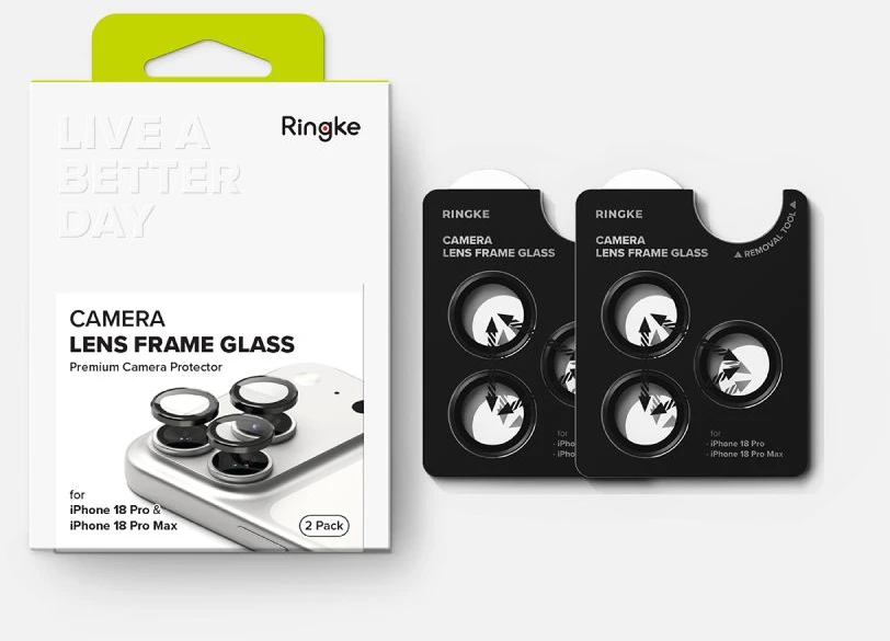 Ringke Camera Frame Protector 2 vnt. grūdinto stiklo apsauga iPhone 18 Pro / Pro Max - Juodas