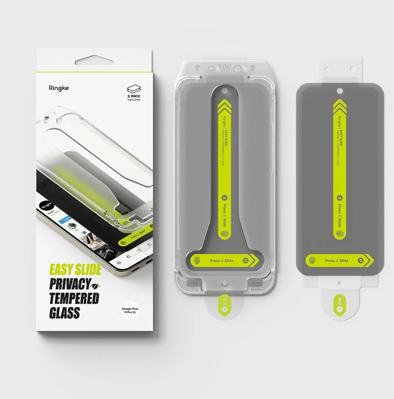 PRIVATUMĄ UŽTIKRINANTIS EKRANO STIKLAS RINGKE EASY SLIDE 2-PACK GOOGLE PIXEL 9 PRO XL / 10 PRO XL / 11 PRO XL PRIVACY