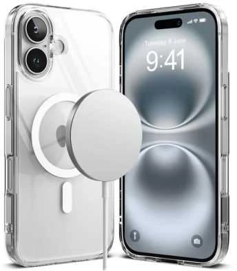 Apple iPhone 16 Ringke Fusion Magnetic MagSafe Clear dėklas telefonui skaidrus