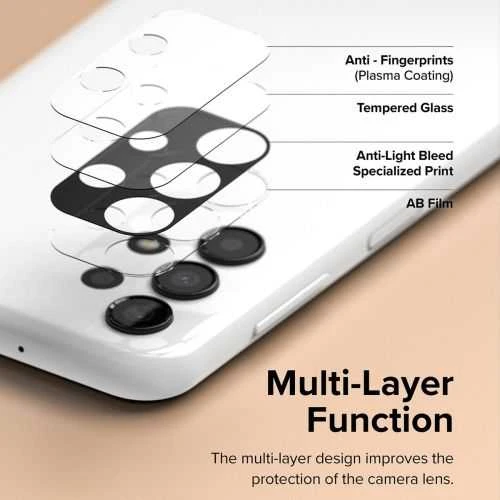 Ringke Galaxy A13 4G Camera Protector Full Cover Glass package (3 pcs) Juodas