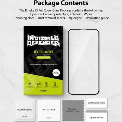 Ringke iPhone 13/13 Pro Screen Protector Invisible Defender ID Tempered Glass Juodas