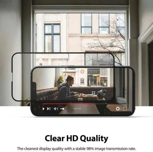 Ringke iPhone 13/13 Pro Screen Protector Invisible Defender ID Tempered Glass Juodas