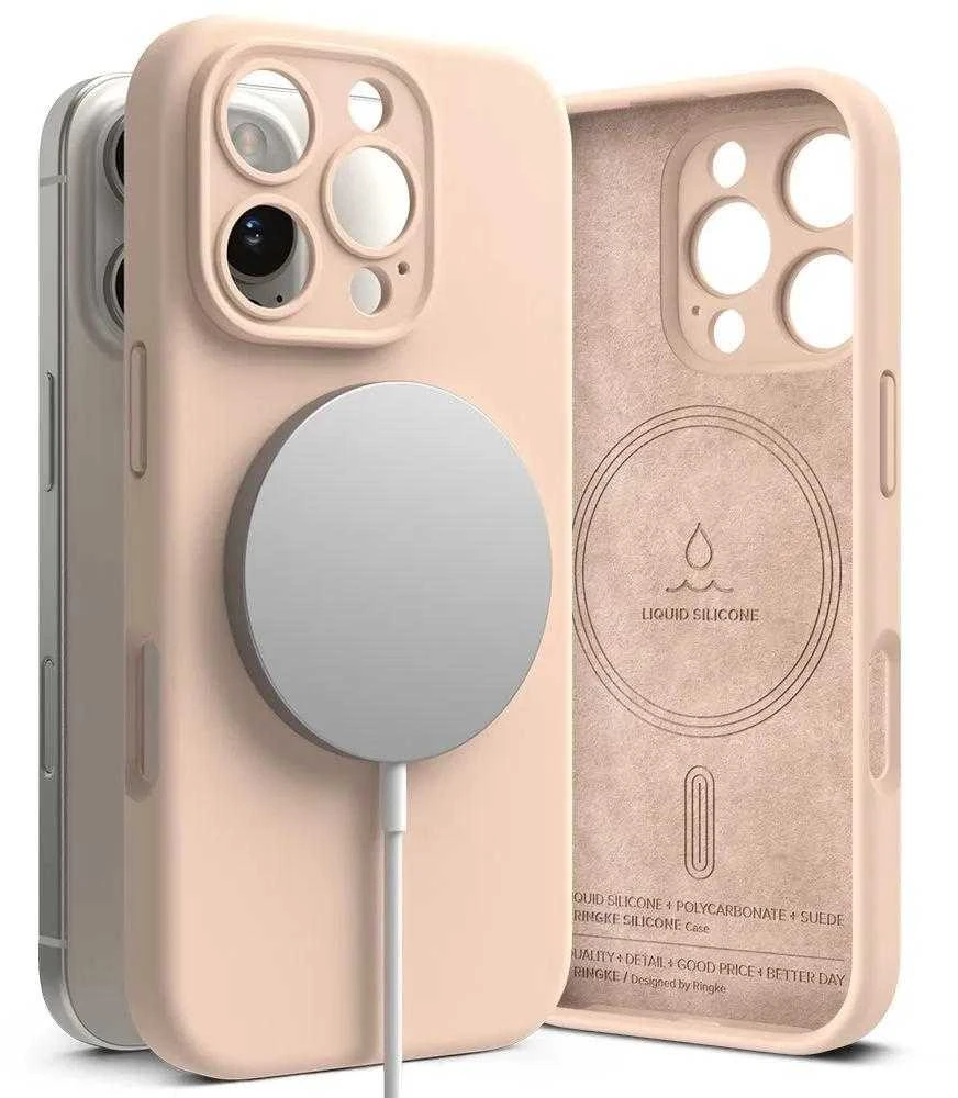Ringke Silicone MagSafe iPhone 16 Pro dėklas - rožinės spalvos