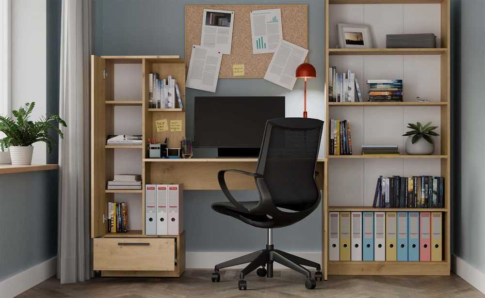 Top E Shop COSMO Oak Artisan Desk + Bookcase Set