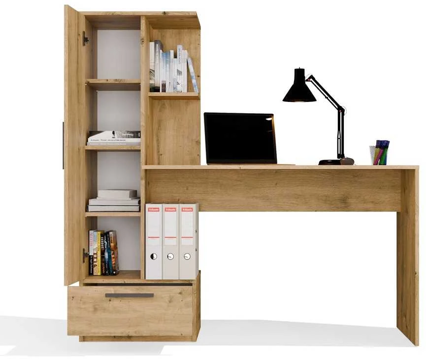 Top E Shop COSMO Oak Artisan Desk + Bookcase Set