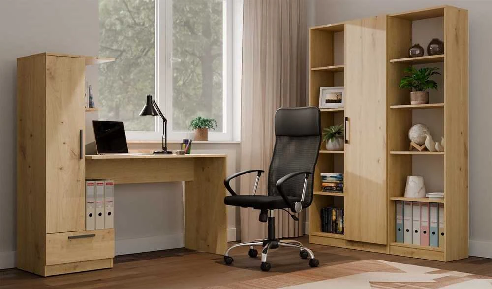 Top E Shop COSMO Oak Artisan Desk + Bookcase Set