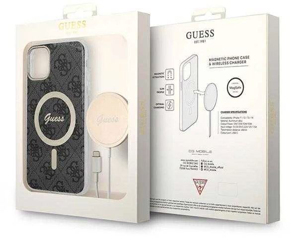 Guess Rinkinys GUBPN61H4EACSK Dėklas + Įkroviklis Apple iPhone 11 6.1″ juodos spalvos Hard Dėklas 4G Print MagSafe