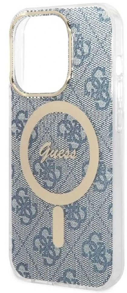 Guess Rinkinys GUBPP14LH4EACSB Dėklas+ Įkroviklis iPhone 14 Pro 6,1″ mėlynas kietas dėklas 4G Print MagSa