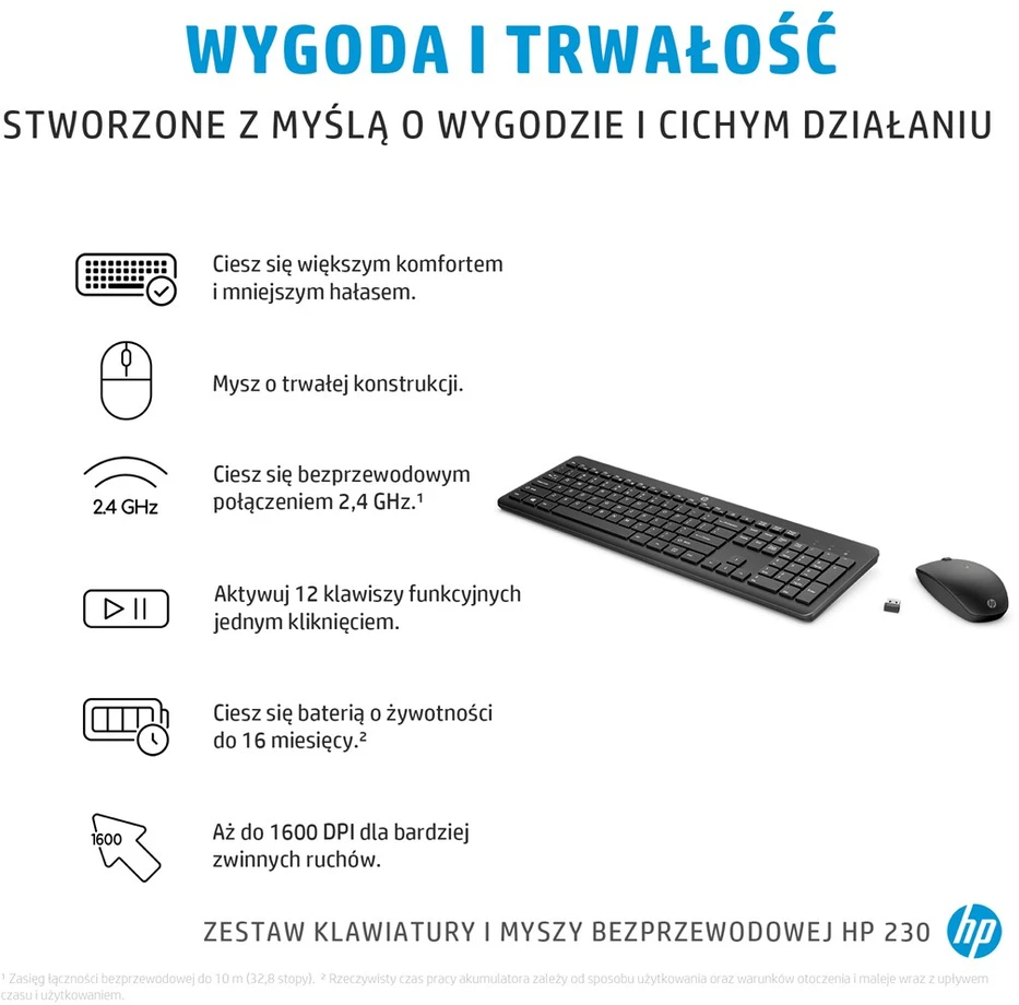 Hewlett Packard (HP) HP 230 Wireless Pelė Klaviatūra Combo - Juodas - US ENG