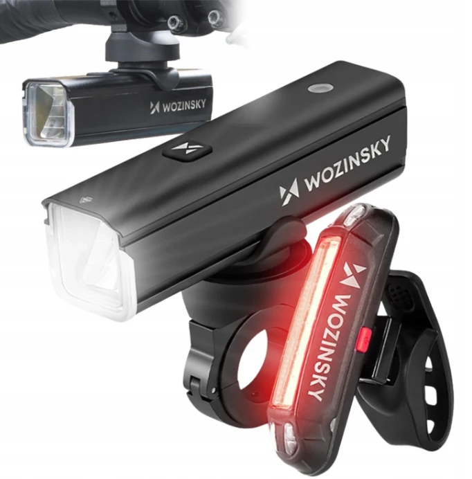 Wozinsky WSBLB3 priekinis (1000 lm) ir galinis USB-C dviračio žibintų komplektas – juodas