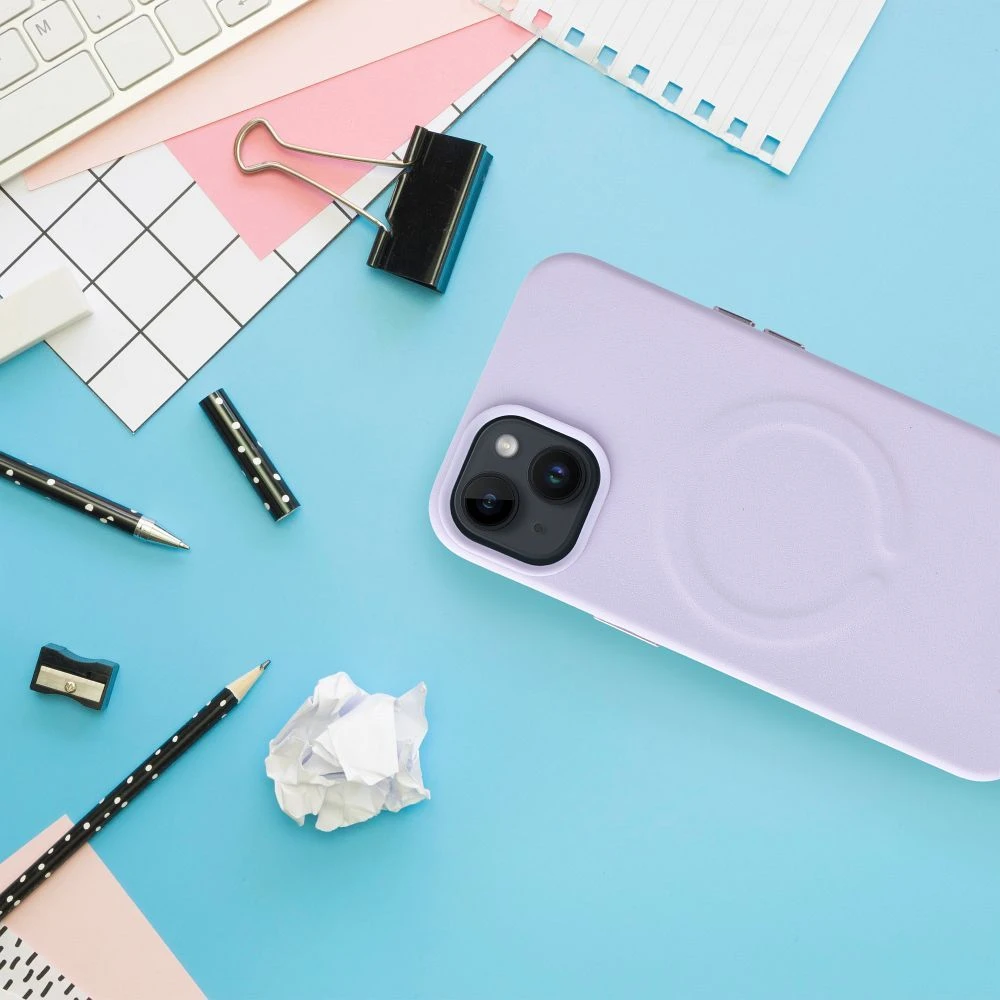 ROAR dėklas LEATHER MAG suderinamas su MagSafe, skirtas IPHONE 14 Plus violetinei
