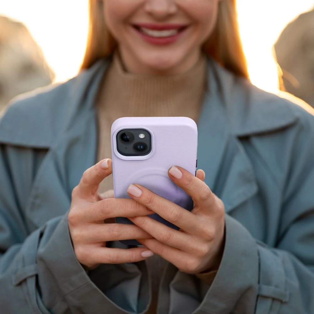 ROAR dėklas LEATHER MAG suderinamas su MagSafe, skirtas IPHONE 14 Plus violetinei