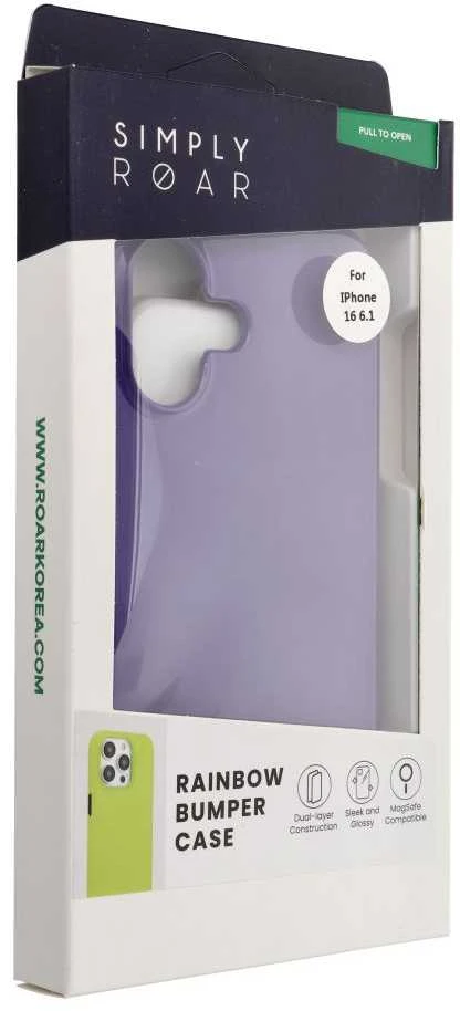 ROAR dėklas RAINBOW BUMPER suderinamas su MagSafe, skirtas IPHONE 16 violetinė
