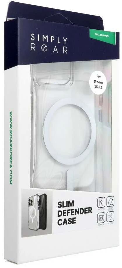 ROAR dėklas SLIM DEFENDER, suderinamas su „MagSafe“, skirtas IPHONE 15, skaidrus