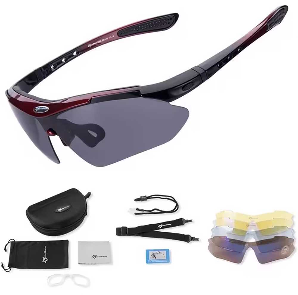 Rockbros 10001 Polarized Cycling Glasses – juodos spalvos and Raudona