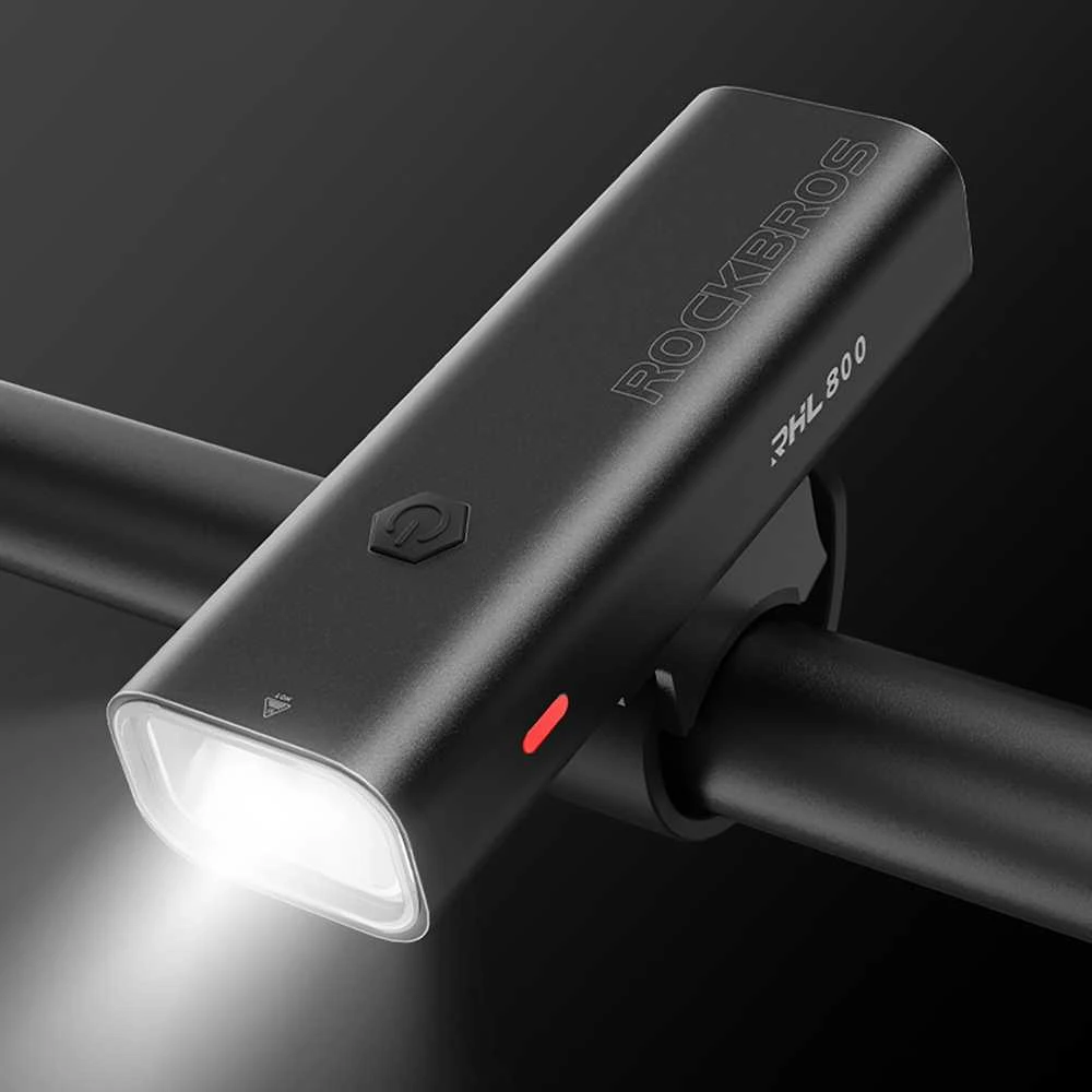 Rockbros 24710012001 priekinis dviračio žibintas 800 lm + USB-C ir USB-A laidas, juodas