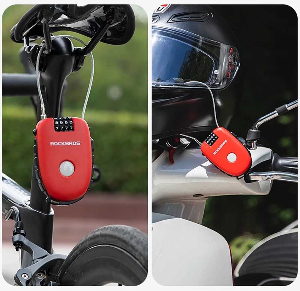 Rockbros 32420981001 bicycle lock with retractable cable – red