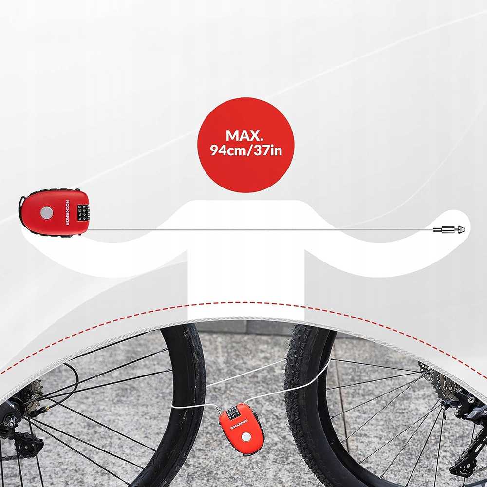 Rockbros 32420981001 bicycle lock with retractable cable – red