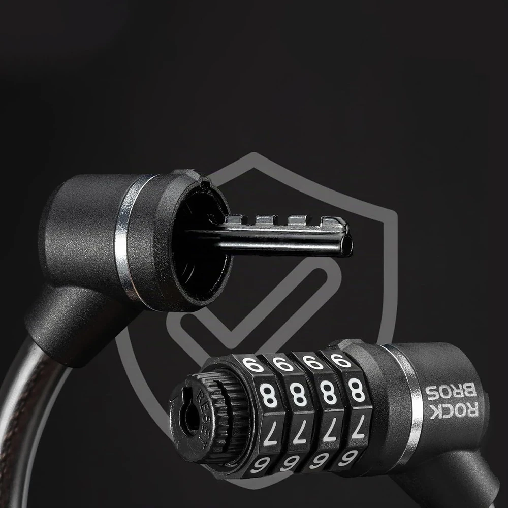 Rockbros 87639-4 dviračio spyna su kodu ir plieniniu lynu - juodas