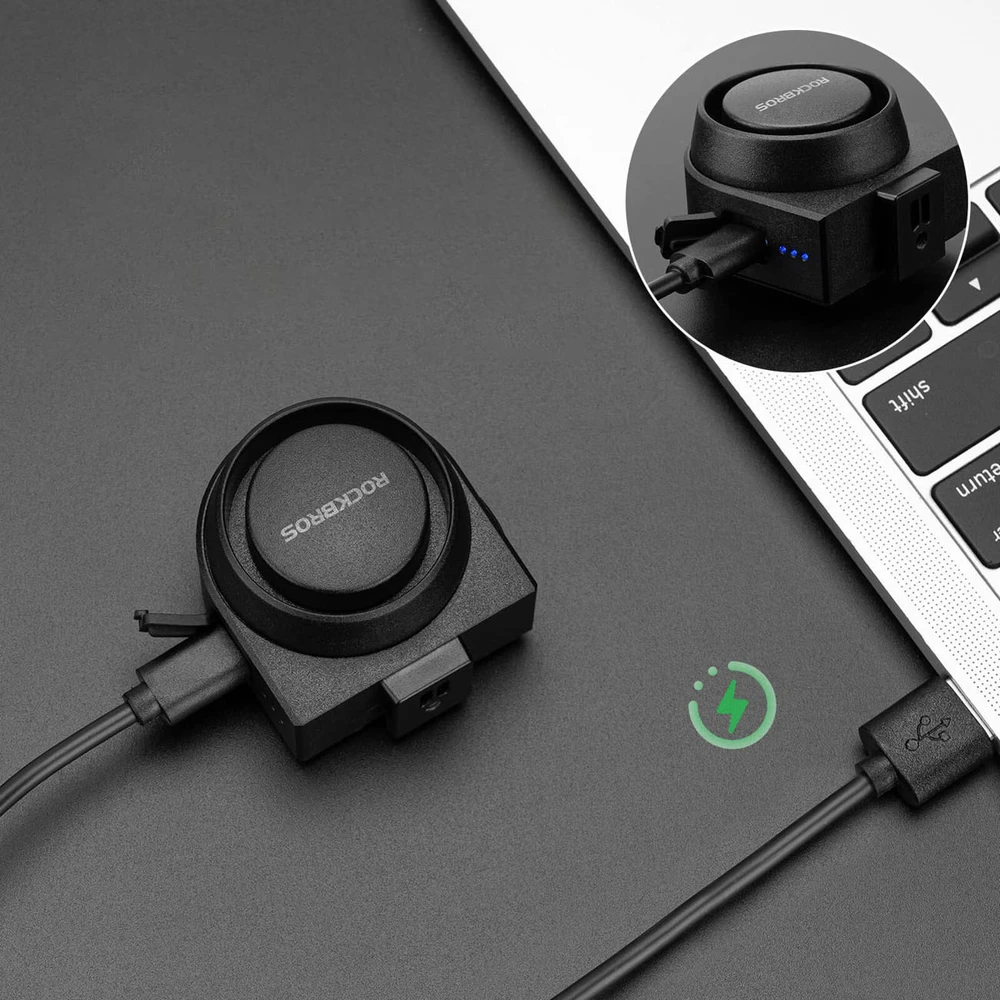 Rockbros A2 Bicycle Bell with 115 dB Alarm and USB-C Remote Control - Juodas